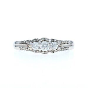 White Gold Diamond Engagement Ring - 14k Round Brilliant .50ctw Three-Stone